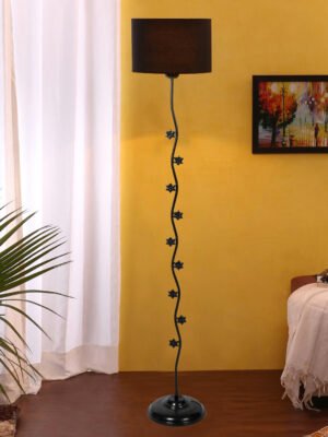 Ambika Home Royal Aurelia Black Shade Premium Iron Floor Lamp with Iron Base & Powder Coated Finish | E27 Holder Included Bulb